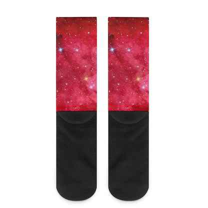 Red Galaxy Space Cloud Print Crew Socks