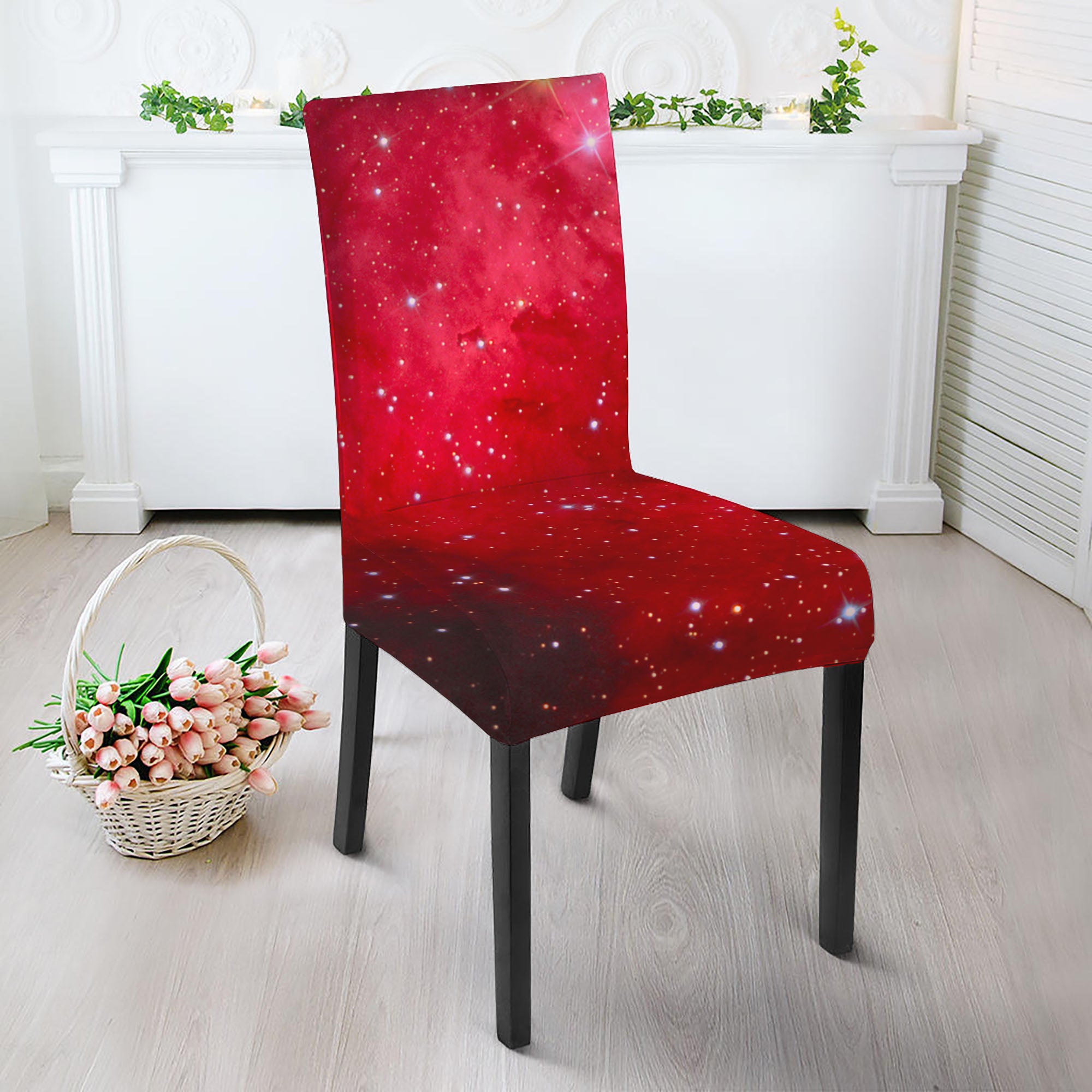 Red Galaxy Space Cloud Print Dining Chair Slipcover