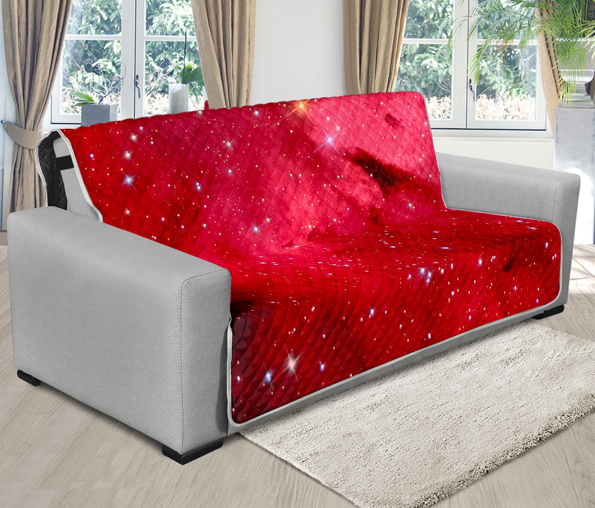 Red Galaxy Space Cloud Print Futon Protector