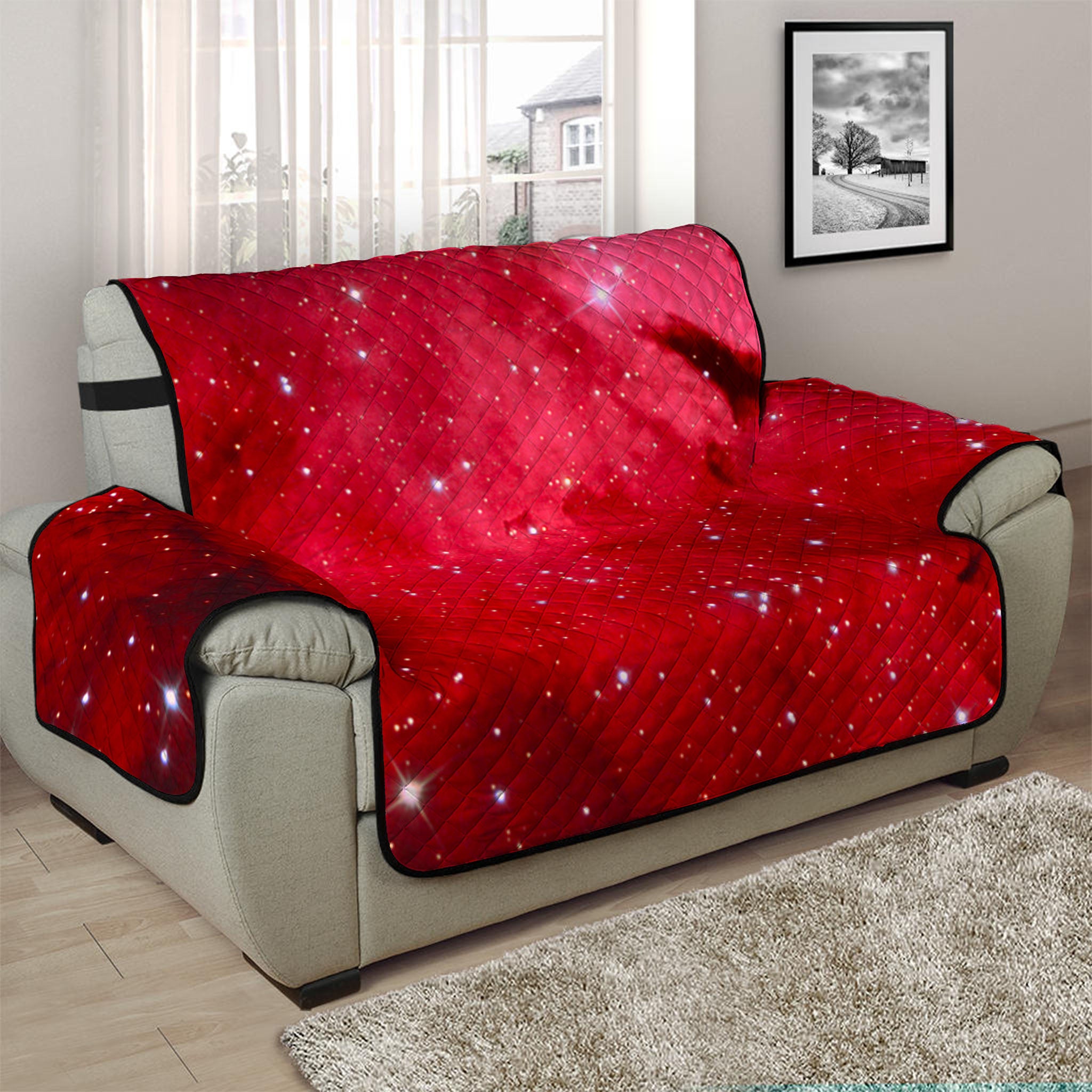 Red Galaxy Space Cloud Print Half Sofa Protector