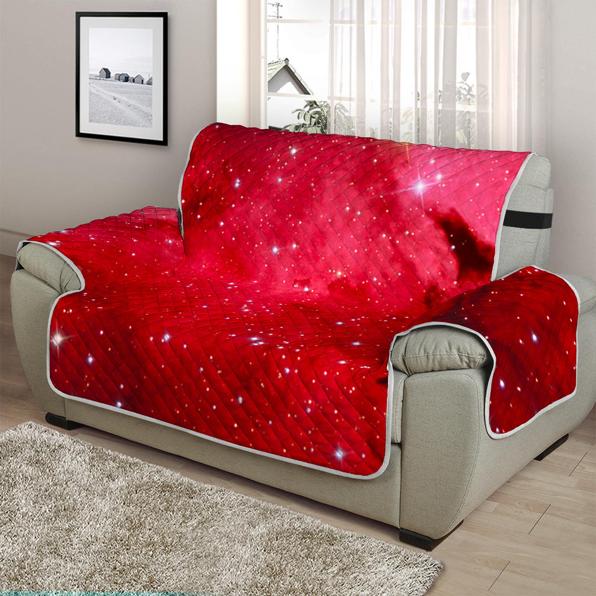 Red Galaxy Space Cloud Print Half Sofa Protector