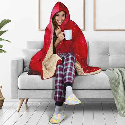 Red Galaxy Space Cloud Print Hooded Blanket