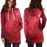 Red Galaxy Space Cloud Print Hoodie Dress GearFrost