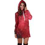 Red Galaxy Space Cloud Print Hoodie Dress GearFrost