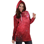 Red Galaxy Space Cloud Print Hoodie Dress GearFrost