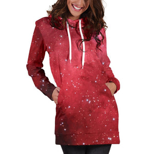 Red Galaxy Space Cloud Print Hoodie Dress GearFrost