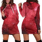 Red Galaxy Space Cloud Print Hoodie Dress GearFrost