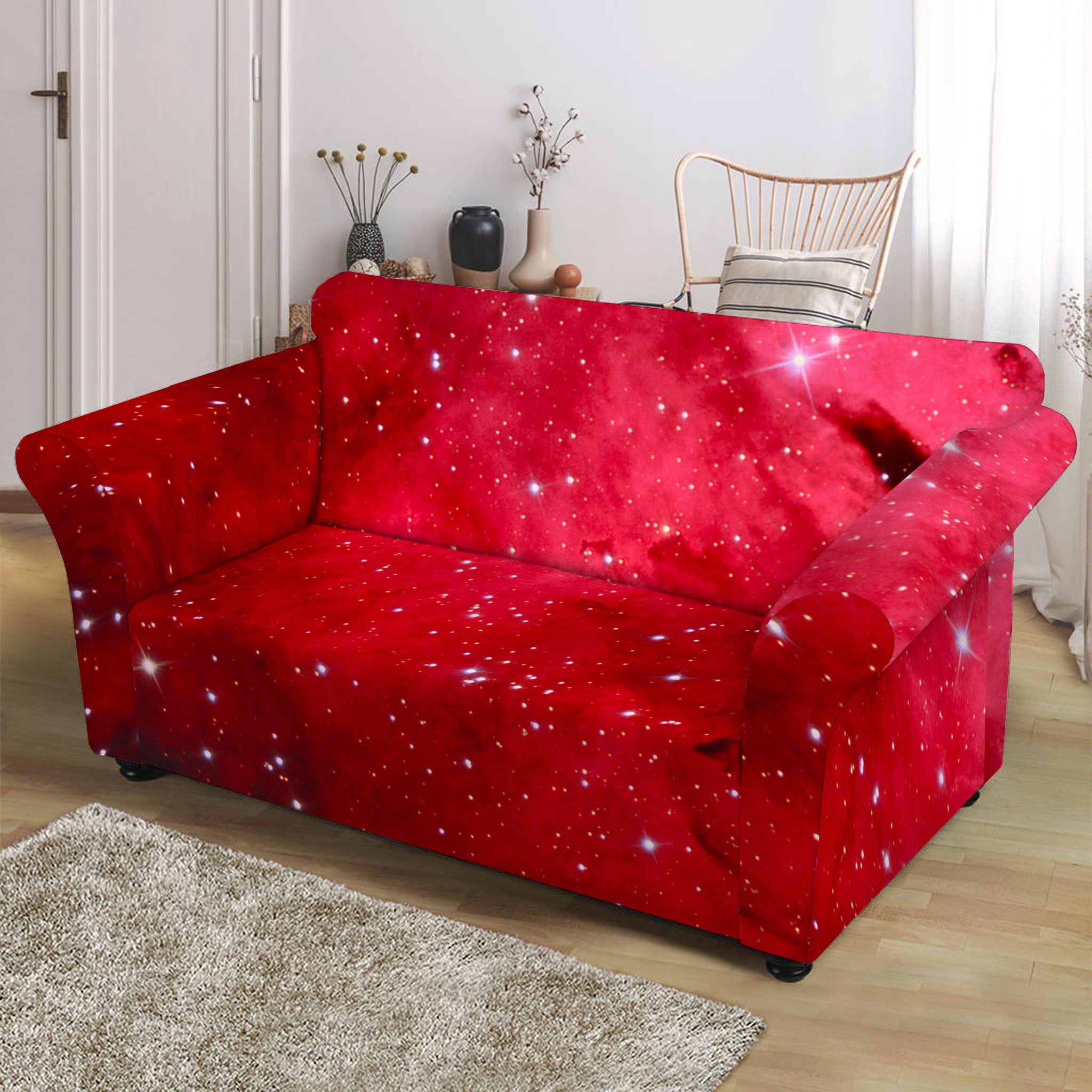 Red Galaxy Space Cloud Print Loveseat Slipcover