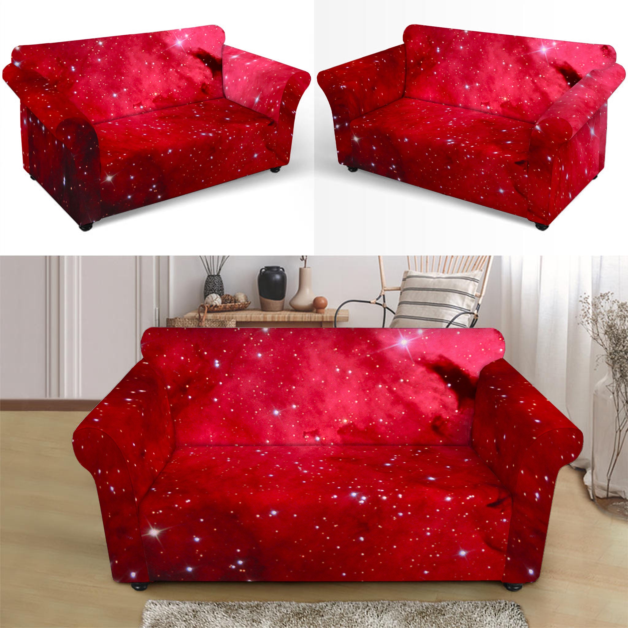 Red Galaxy Space Cloud Print Loveseat Slipcover