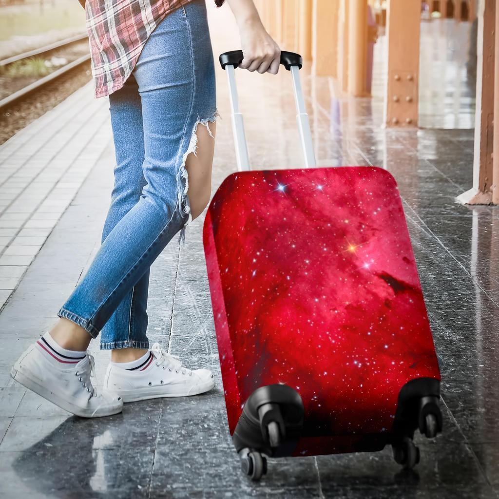 Red Galaxy Space Cloud Print Luggage Cover GearFrost