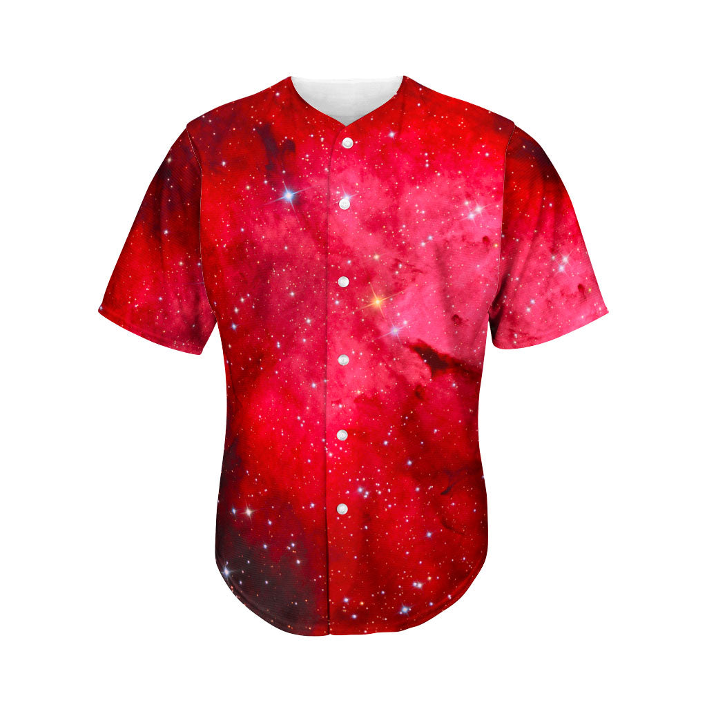 Red Galaxy Space Cloud Print Men's Baseball Jersey