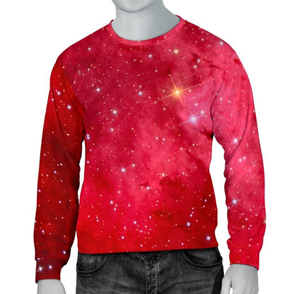 Red Galaxy Space Cloud Print Men's Crewneck Sweatshirt GearFrost