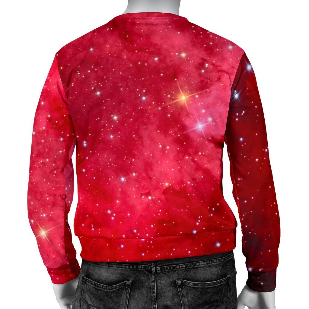 Red Galaxy Space Cloud Print Men's Crewneck Sweatshirt GearFrost