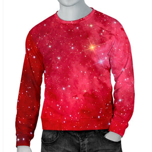 Red Galaxy Space Cloud Print Men's Crewneck Sweatshirt GearFrost