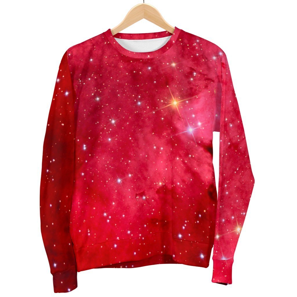 Red Galaxy Space Cloud Print Men's Crewneck Sweatshirt GearFrost