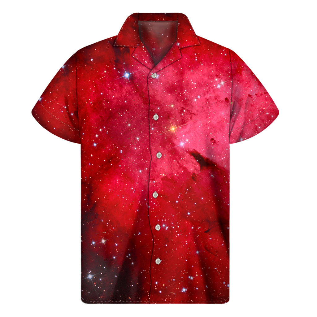 Red Galaxy Space Cloud Print Men's Short Sleeve Shirt