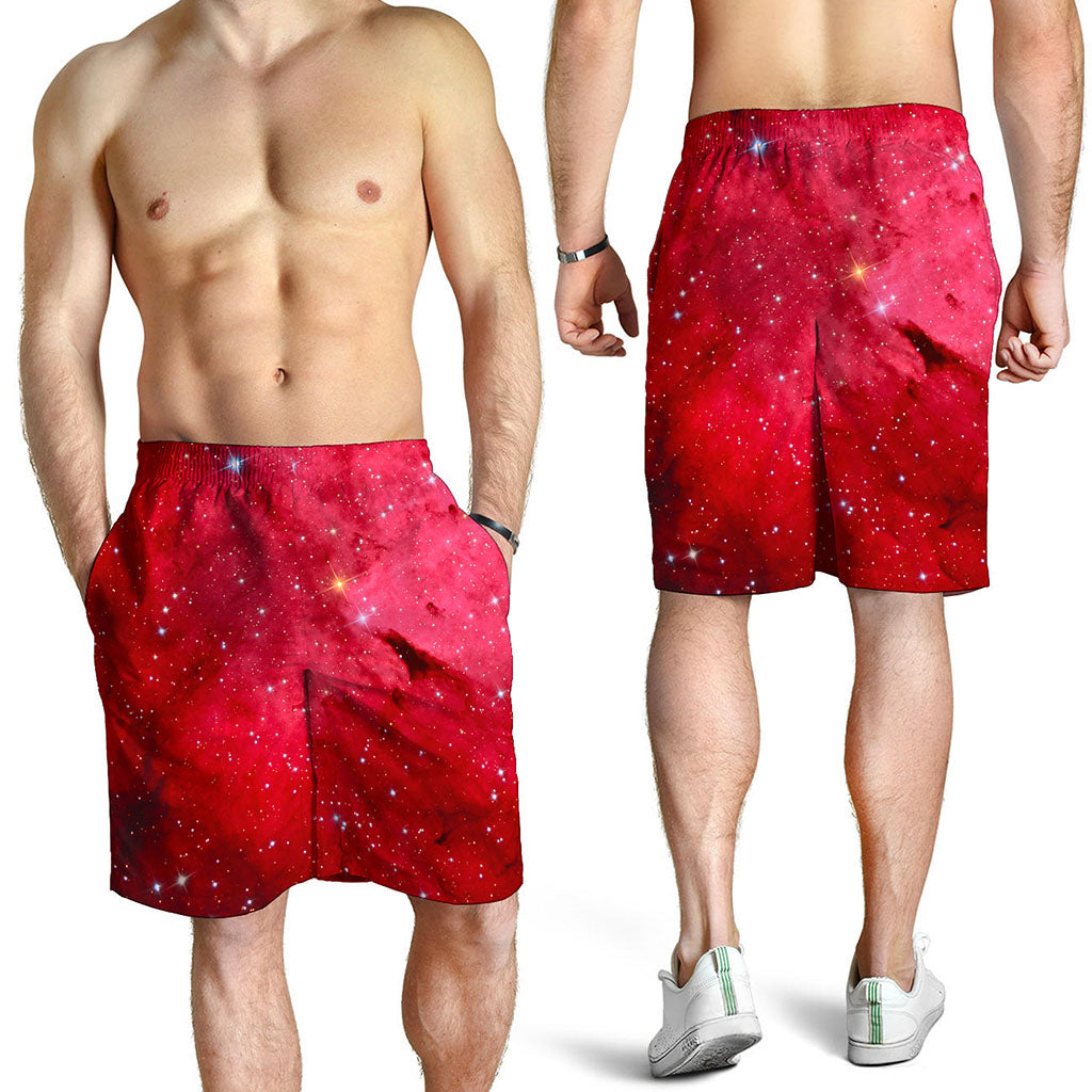 Red Galaxy Space Cloud Print Men's Shorts