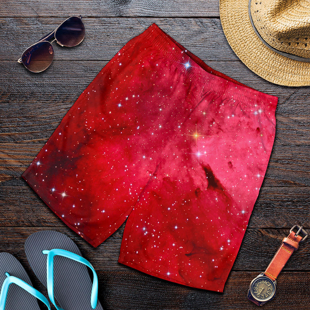 Red Galaxy Space Cloud Print Men's Shorts