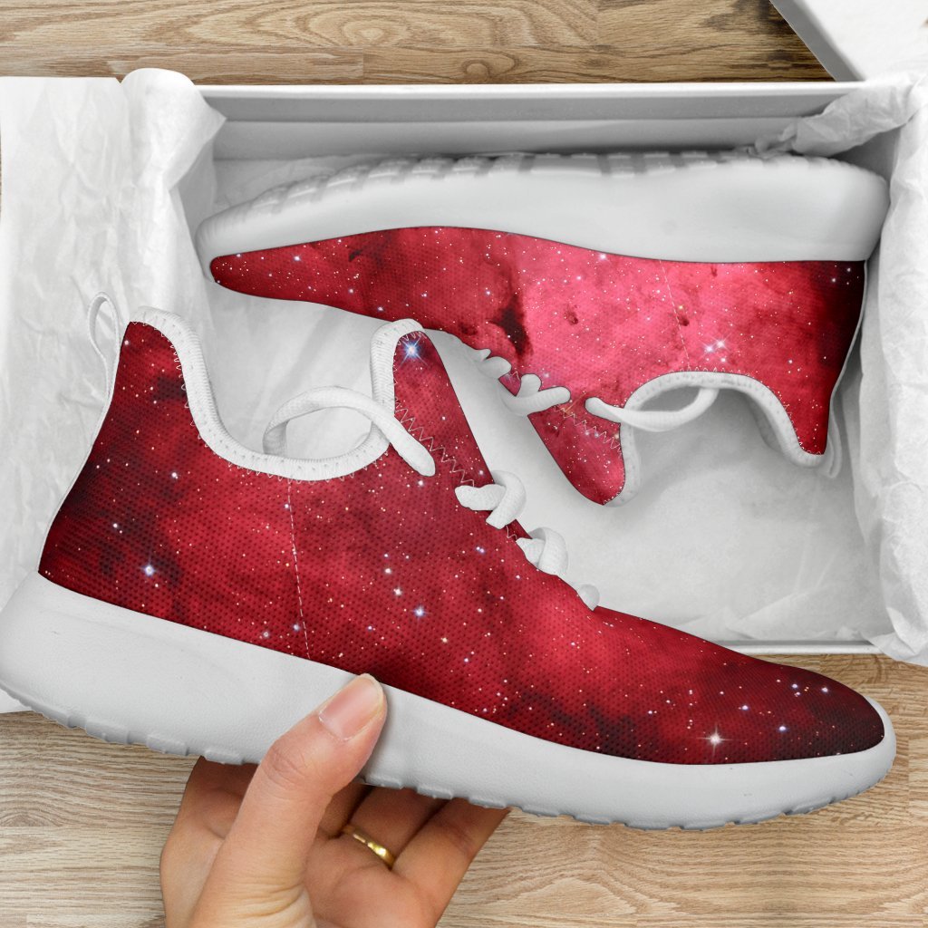 Red Galaxy Space Cloud Print Mesh Knit Shoes GearFrost