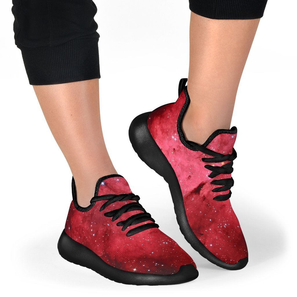 Red Galaxy Space Cloud Print Mesh Knit Shoes GearFrost