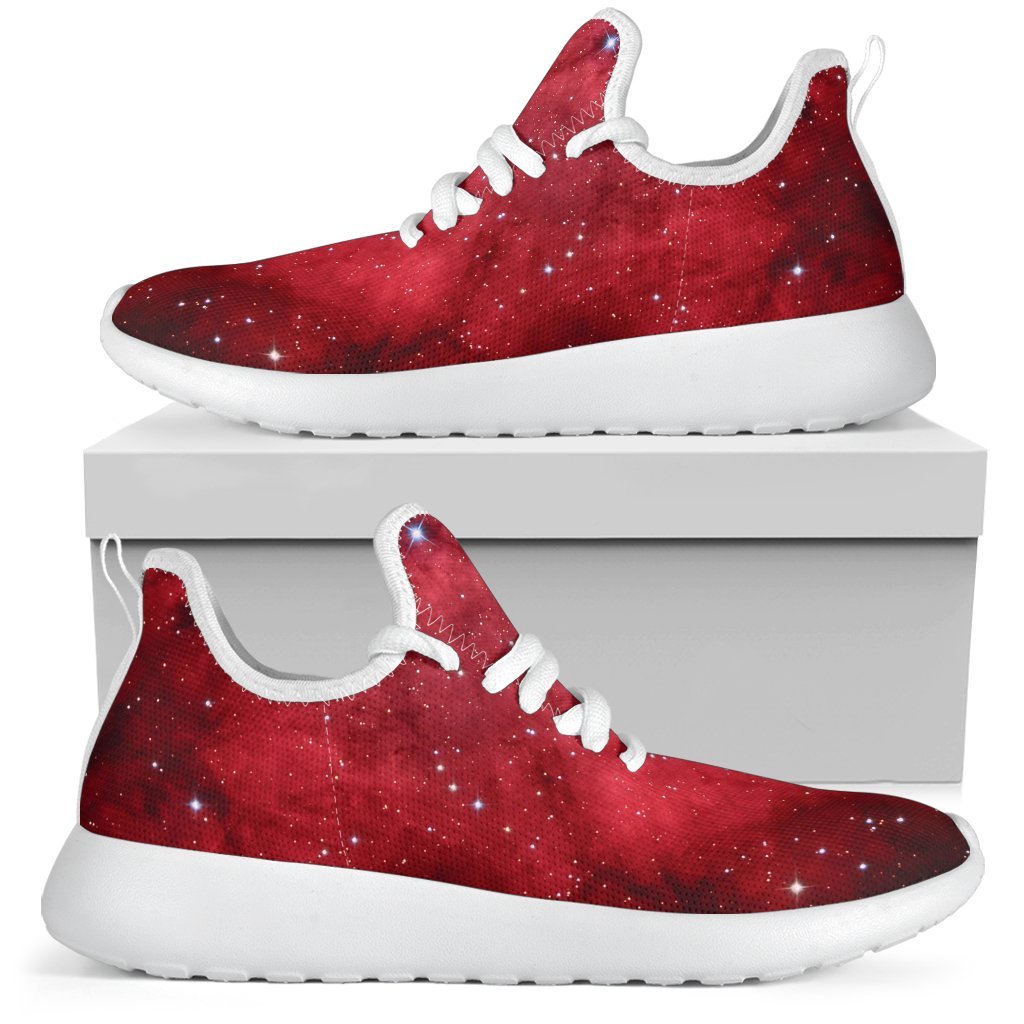 Red Galaxy Space Cloud Print Mesh Knit Shoes GearFrost