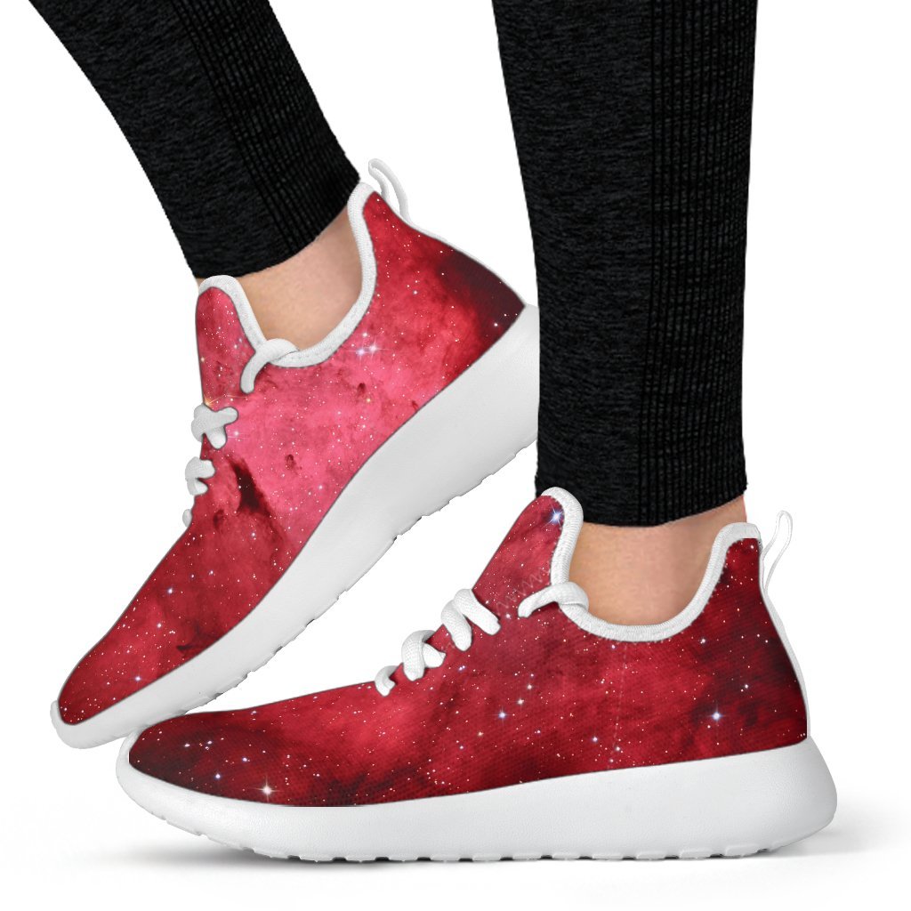 Red Galaxy Space Cloud Print Mesh Knit Shoes GearFrost