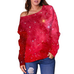 Red Galaxy Space Cloud Print Off Shoulder Sweatshirt GearFrost