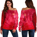 Red Galaxy Space Cloud Print Off The Shoulder Sweatshirt