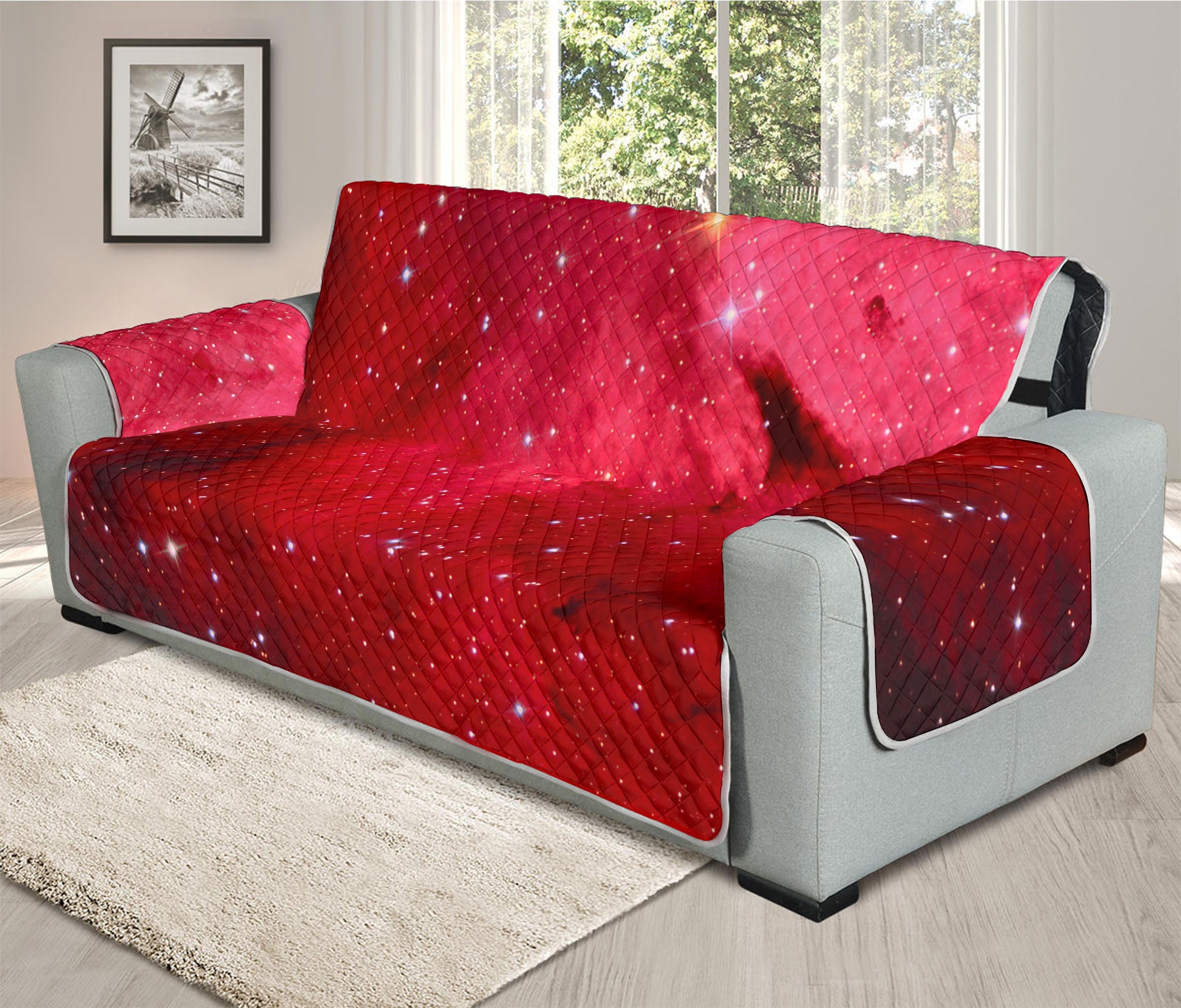 Red Galaxy Space Cloud Print Oversized Sofa Protector