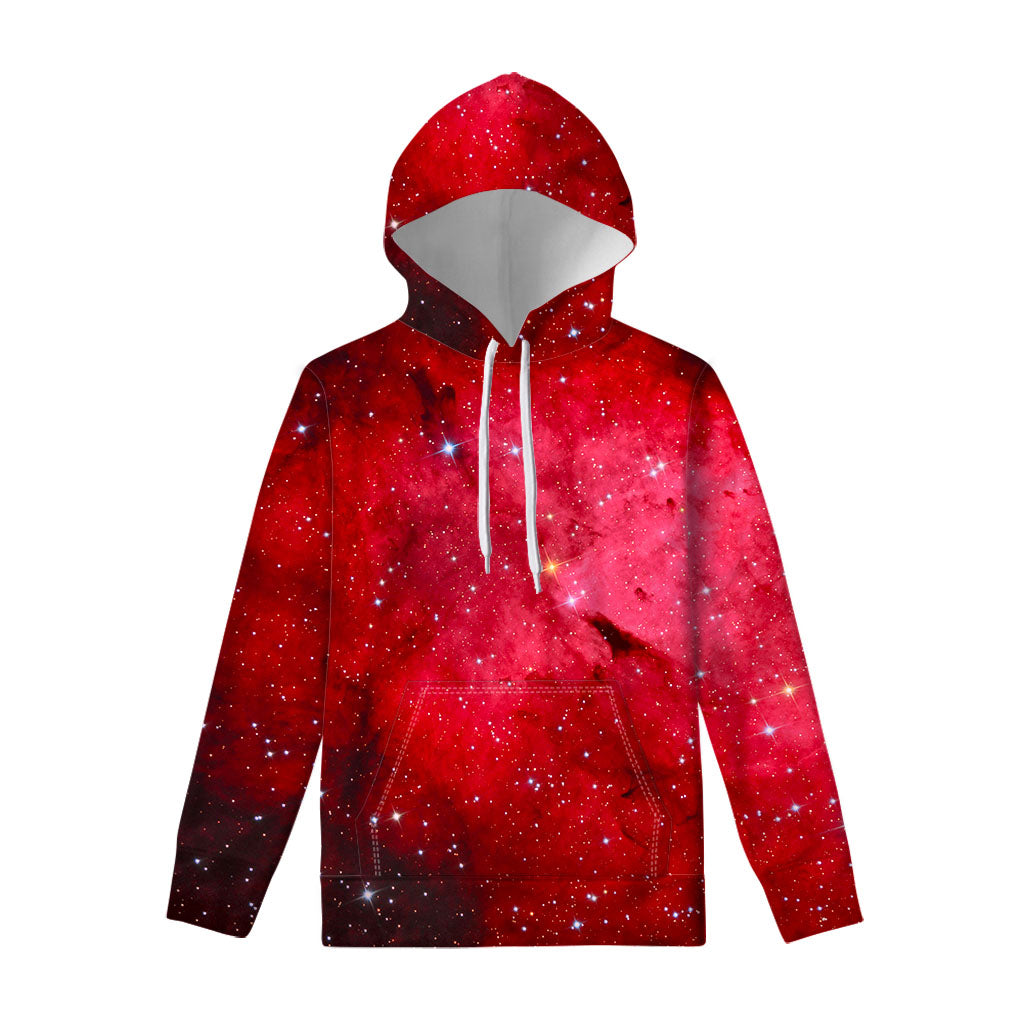 Red Galaxy Space Cloud Print Pullover Hoodie