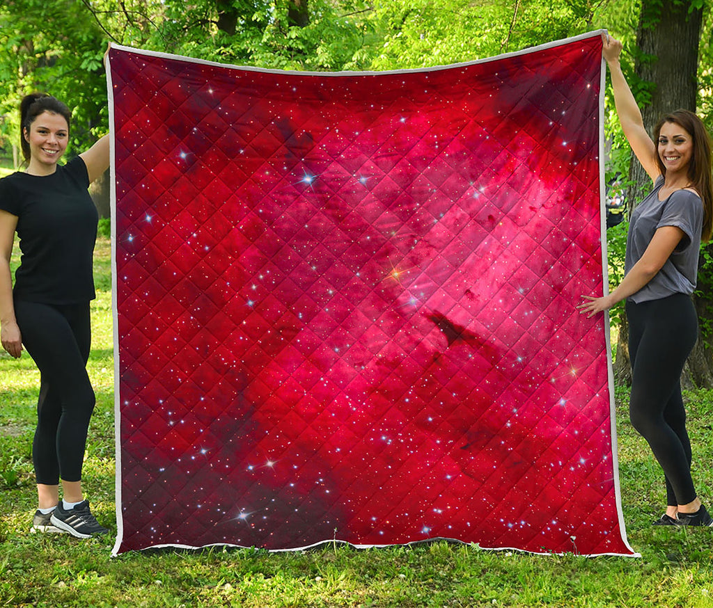 Red Galaxy Space Cloud Print Quilt