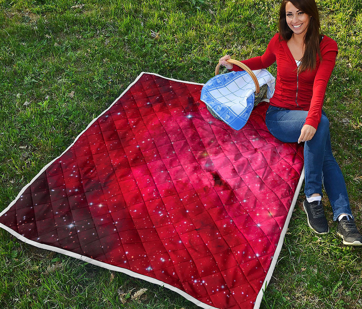 Red Galaxy Space Cloud Print Quilt