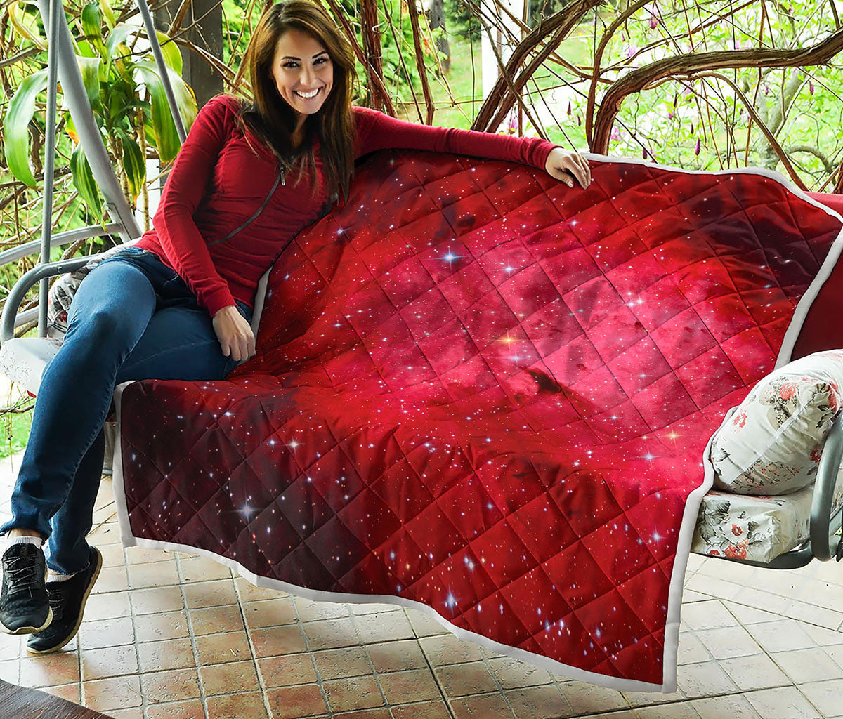 Red Galaxy Space Cloud Print Quilt