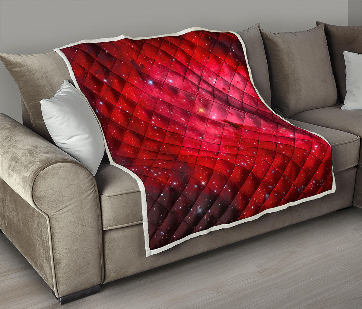 Red Galaxy Space Cloud Print Quilt