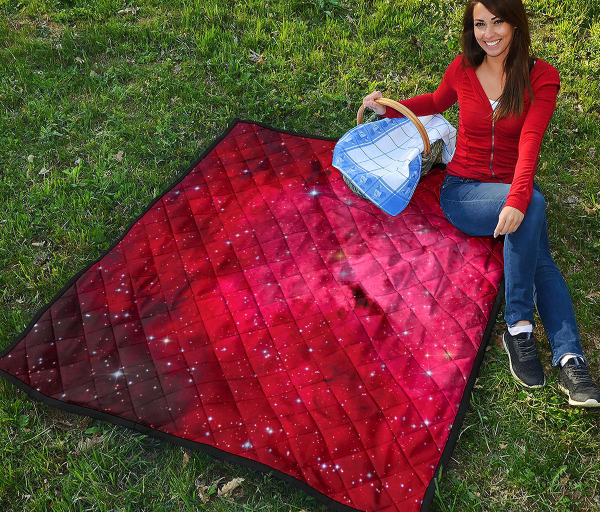 Red Galaxy Space Cloud Print Quilt