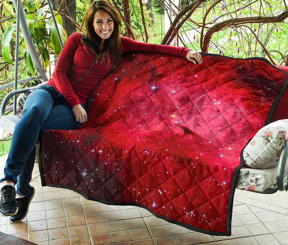 Red Galaxy Space Cloud Print Quilt