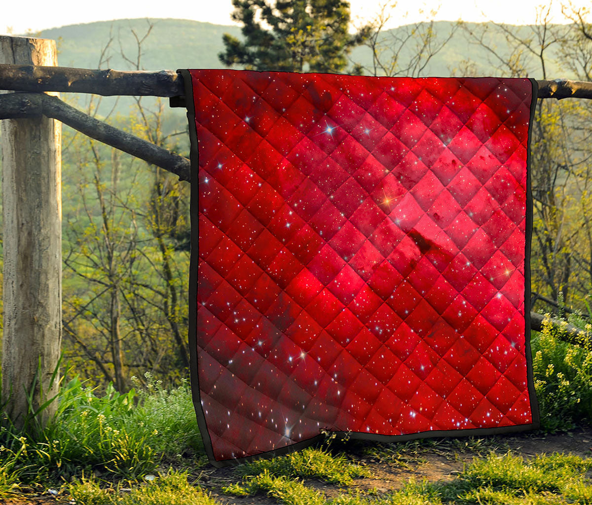 Red Galaxy Space Cloud Print Quilt