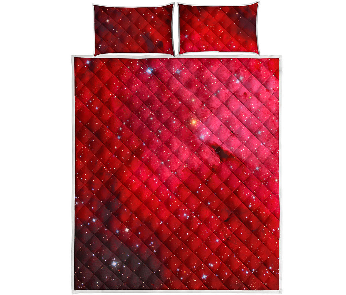 Red Galaxy Space Cloud Print Quilt Bed Set