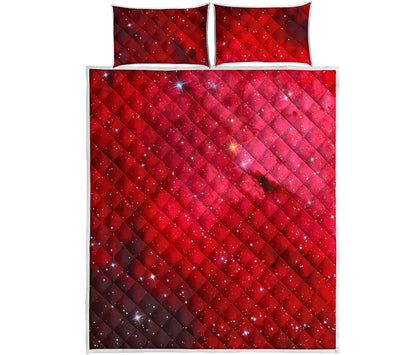 Red Galaxy Space Cloud Print Quilt Bed Set
