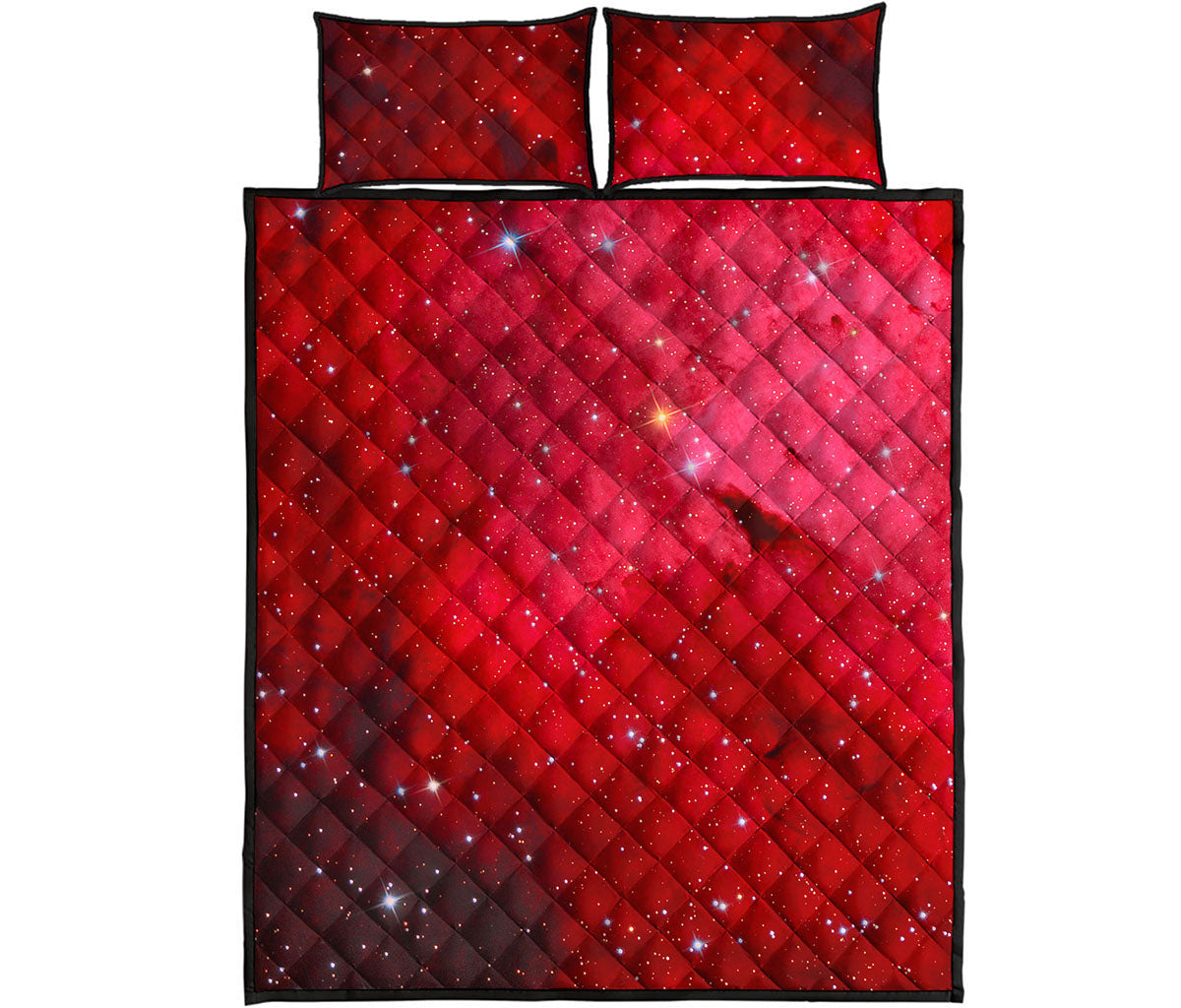 Red Galaxy Space Cloud Print Quilt Bed Set