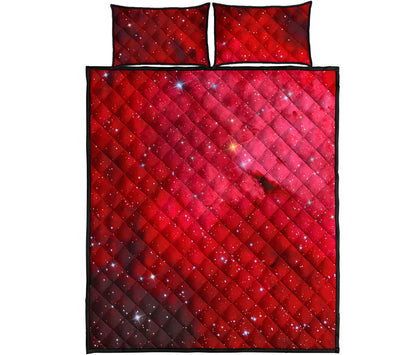 Red Galaxy Space Cloud Print Quilt Bed Set