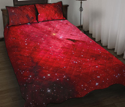Red Galaxy Space Cloud Print Quilt Bed Set
