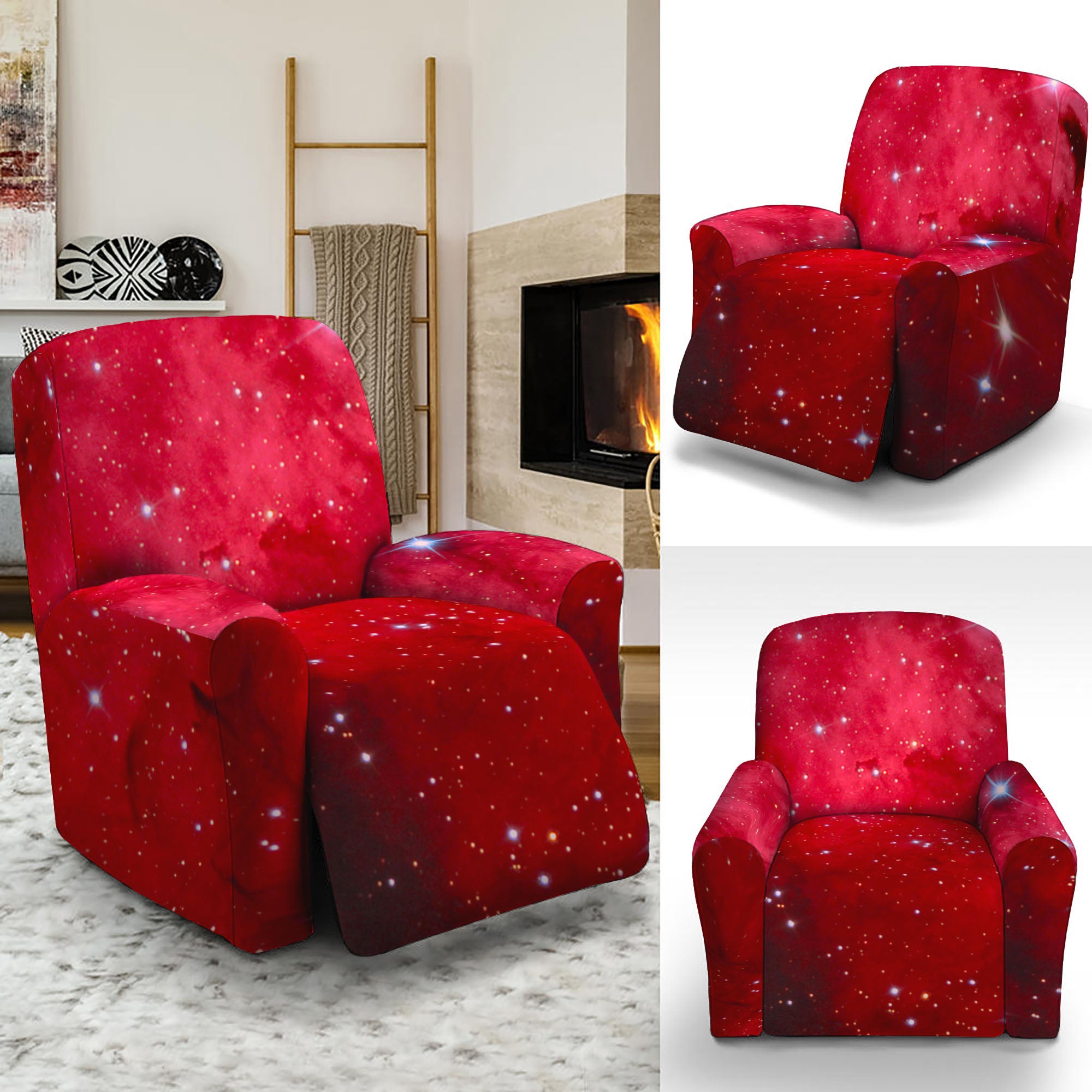 Red Galaxy Space Cloud Print Recliner Slipcover