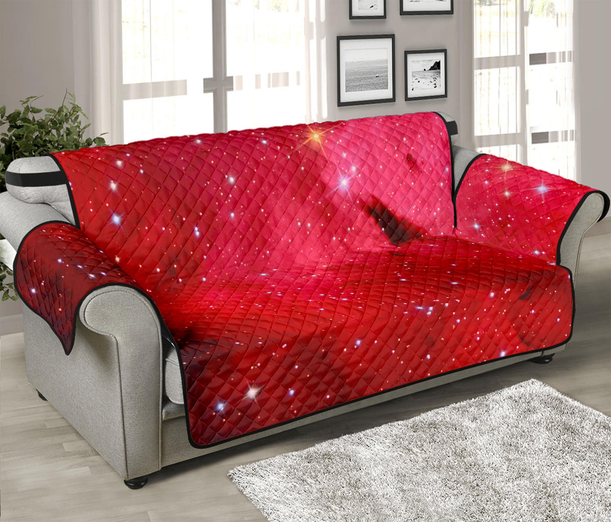 Red Galaxy Space Cloud Print Sofa Protector