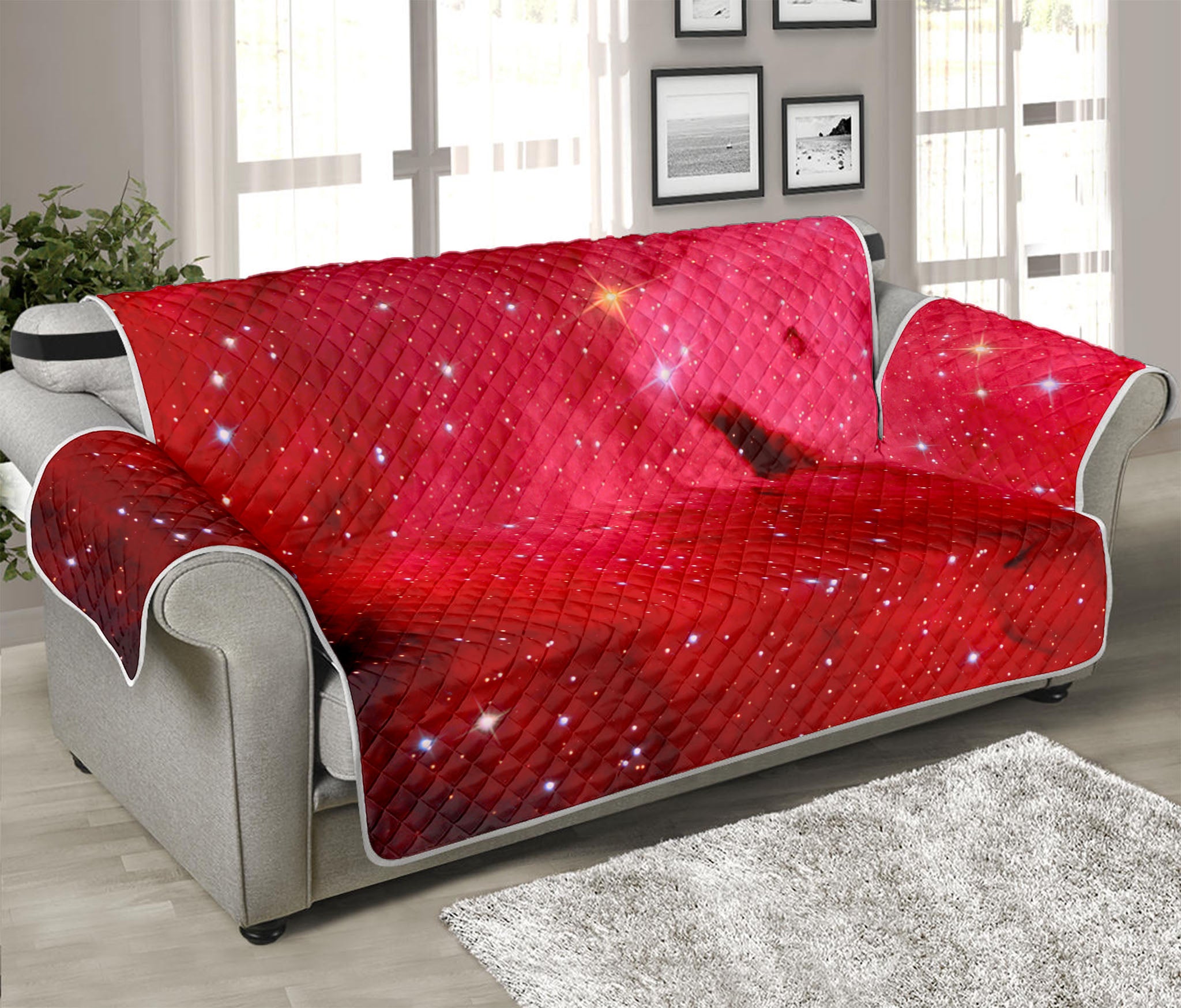 Red Galaxy Space Cloud Print Sofa Protector