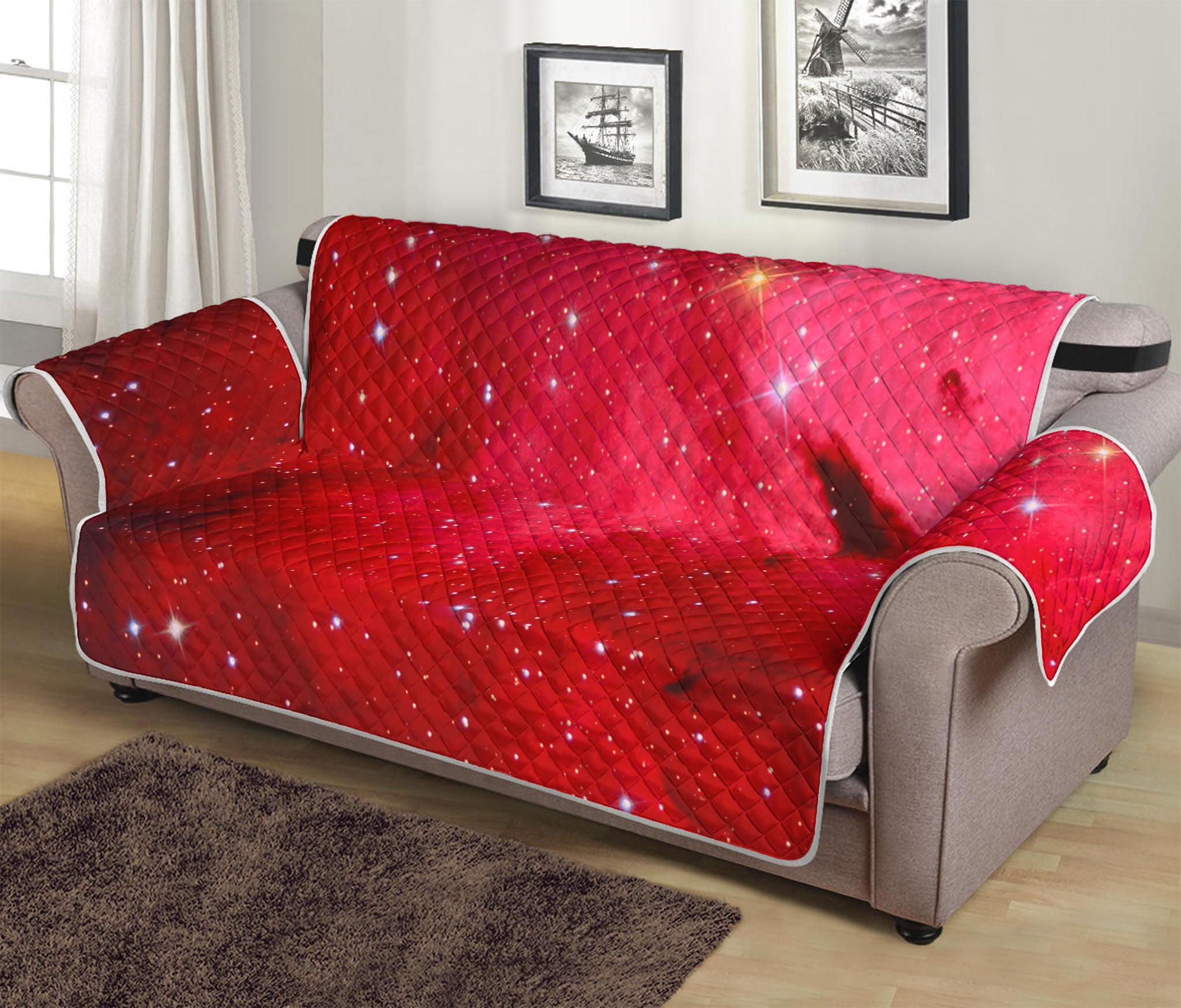 Red Galaxy Space Cloud Print Sofa Protector