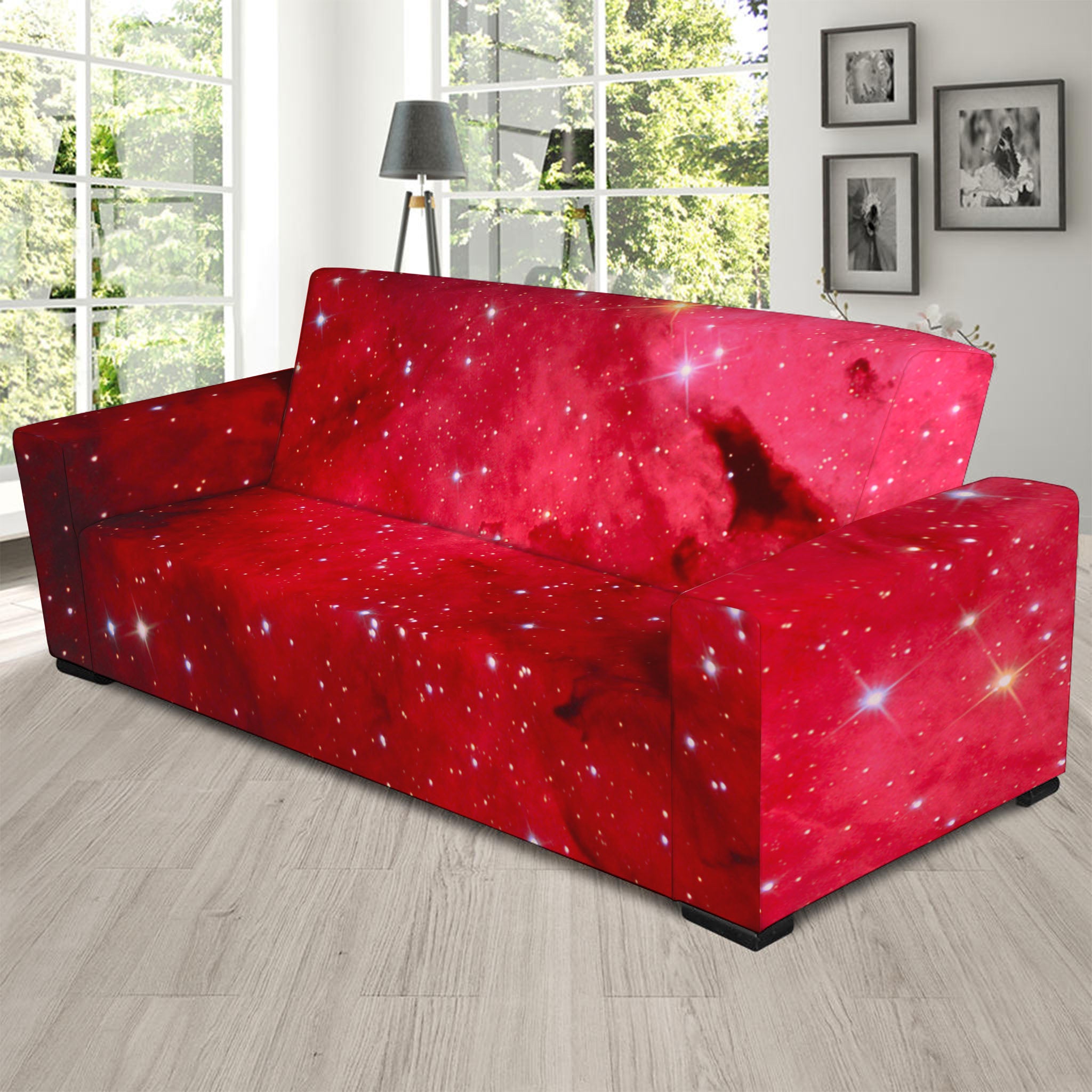 Red Galaxy Space Cloud Print Sofa Slipcover