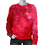 Red Galaxy Space Cloud Print Women's Crewneck Sweatshirt GearFrost