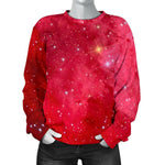 Red Galaxy Space Cloud Print Women's Crewneck Sweatshirt GearFrost