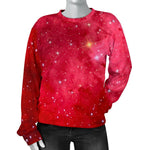 Red Galaxy Space Cloud Print Women's Crewneck Sweatshirt GearFrost